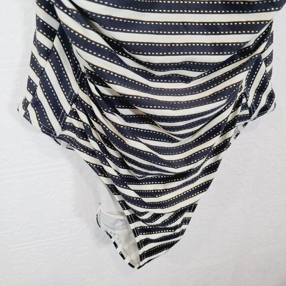 Niptuck Swimsuit One Piece Size 8 US Striped Black White Gold Multi-Fit Cup - Picture 3 of 9